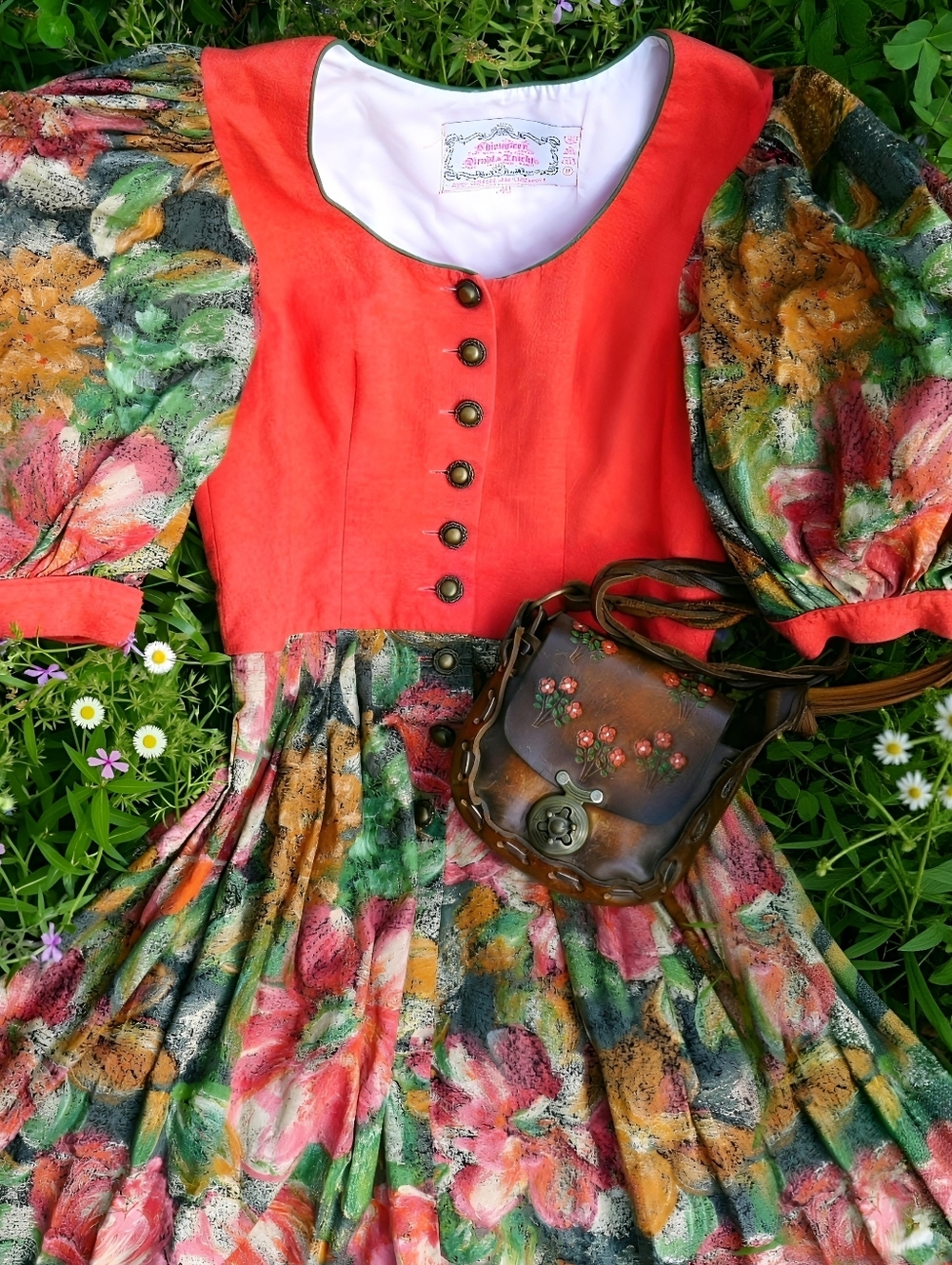 Vinyage Floral Puff-Sleeve Maxi Dress, Cottagecore, Dirndl, Trachten